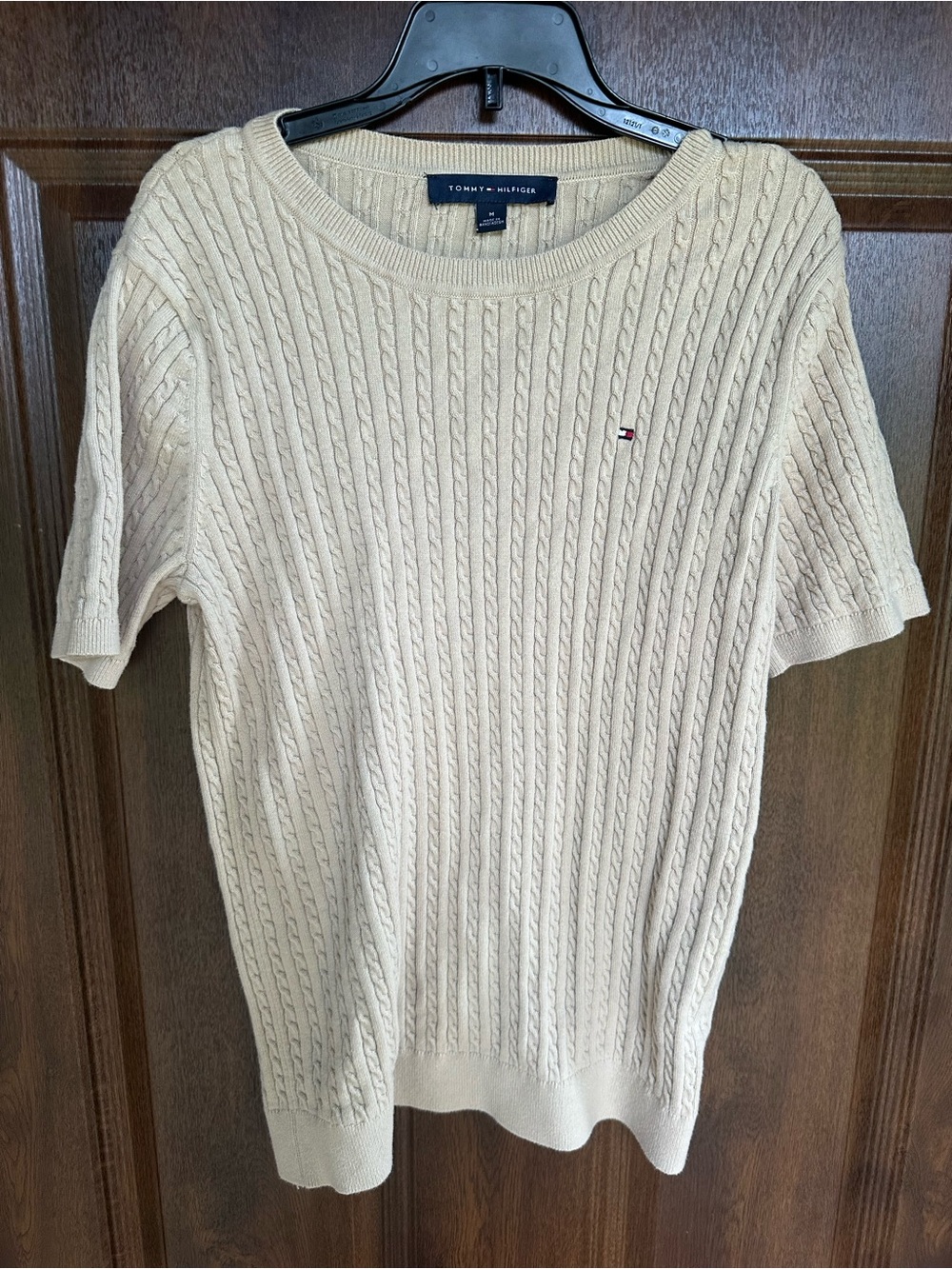 Tommy Hilfiger Cream Cable-Knit Short Sleeve Sweater